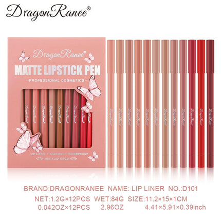 12-Piece Lip Liner Set Velvet Matte Matte Waterproof and Sweat-Proof Non-Fading Lipstick Autumn and Winter Whitening Complexion Long-Lasting Lip Liner