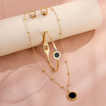 3-Piece Women's Classic Fashion Stainless Steel Roman Digital Design Jewelry Set - Necklace, Bracelet, Earrings, Unique Gifts