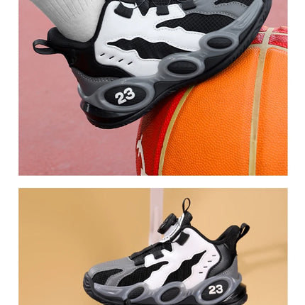 Fashion Basketball Shoes for Kids High-top PU Leather Sports Shoes Children Casual Shoes Boys Girls Comfortable Gym Trainers New