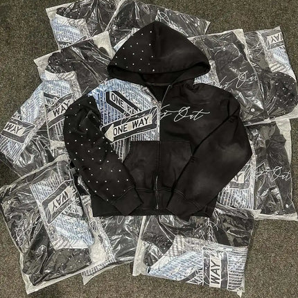 New Design Autumn/Winter Street Personalized Color blocked Letter Printed Loose Water Diamond Hoodie for Men and Women