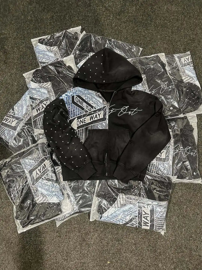 New Design Autumn/Winter Street Personalized Color blocked Letter Printed Loose Water Diamond Hoodie for Men and Women