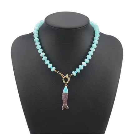 Bohemian Colorful Resin Beaded Necklace for Women Vacation Style Enameled Small Fish Collarbone Accessory