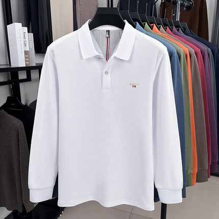 100% pure cotton high-end brand men's long-sleeved polo shirt, autumn fashion hot-selling embroidered golf business T-shirt