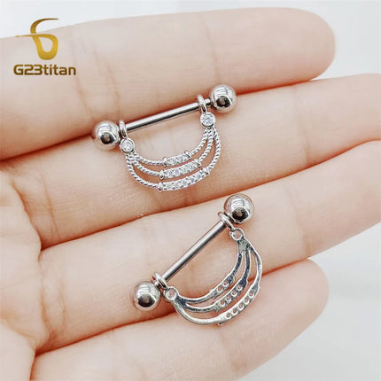 2pcs Silver Color Zircon Nipple Rings Allergy-free 14G 16mm Titanium Straight Barbell Piercing Sexy Beach Jewelry Woman Ornament