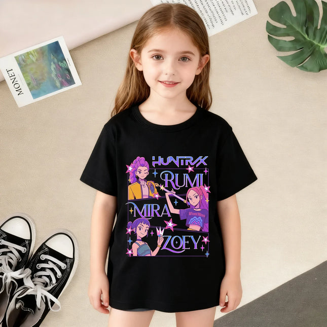 Korean Wave Demon Hunter Fashion Summer Girls Clothing T-shirt Korean Trendy Style 100% Cotton Suitable for Daily Casual Wear
