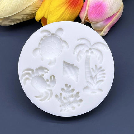 Sea Turtle Crab Coconut Tree Ocean Silicone Sugarcraft Mold Chocolate Cupcake Baking Mould Fondant Cake Decorating Tools