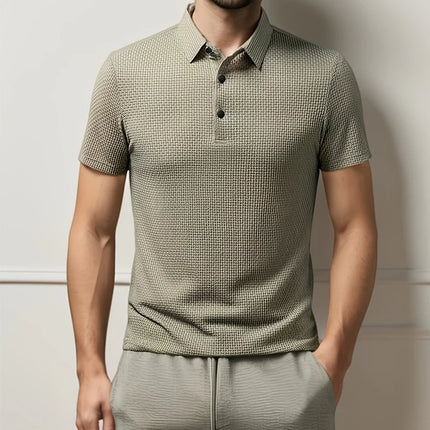 New Men's Business Casual Short-Sleeved Bone Flower Solid Color POLO Shirt Fashion Breathable Comfortable Summer Versatile Top