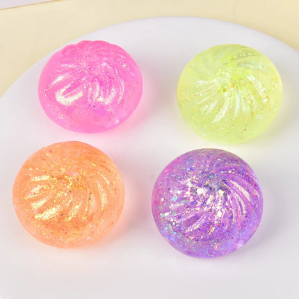 Color Glitter Dumpling Squishes Stress Balls Fidget Sensory Toys Simulation Food Squishies Bun with Steamer Squeeze Dough Gifts