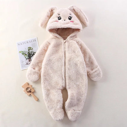 2025 Autumn Winter Baby Romper Cartoon Fluffy Panda Rabbit Bear Jumpsuit  Boys Girls Soft Warm Cotton Outwear Clothes