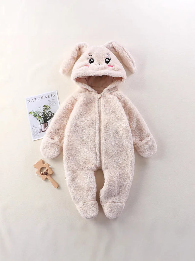 2025 Autumn Winter Baby Romper Cartoon Fluffy Panda Rabbit Bear Jumpsuit Boys Girls Soft Warm Cotton Outwear Clothes
