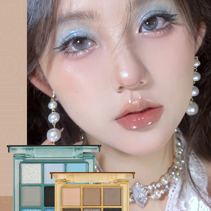 9 Colors Dark Punk Smoked Eyeshadow Palette Blue Black Pearl Matte Eye Shadow Makeup Palette Brightening Shimmer Lying Silkworm