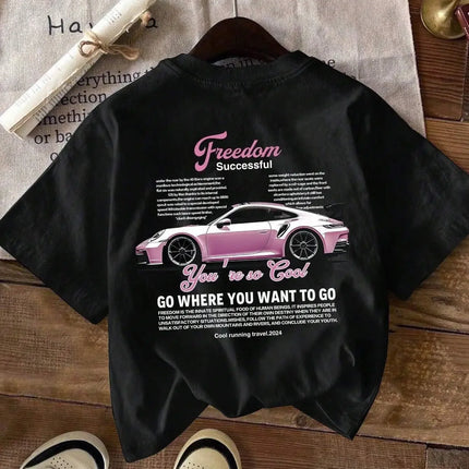 Car Print T Shirt Theme Casual Streetwear Unisex Women Men High Quality Casual Women's Clothing Top Tees