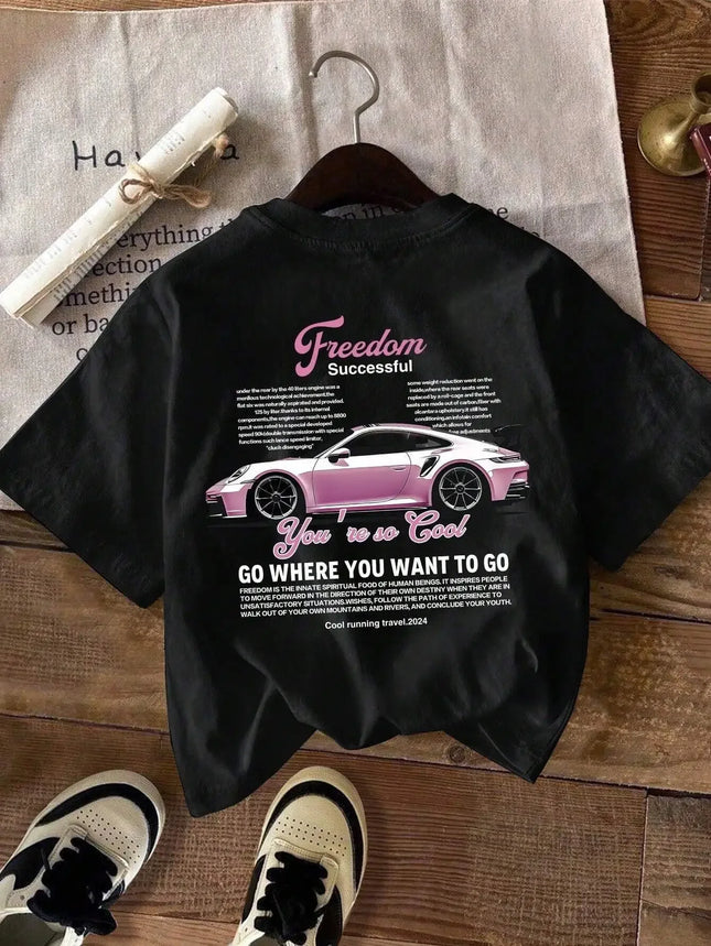 Car Print T-Shirt Casual Streetwear Unisex Women Men High Quality Casual Women's Clothing Top Tees