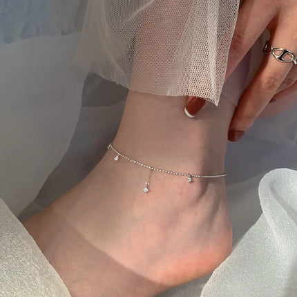 PANJBJ 925 Silver Color Mosubi Zircon Anklet For Women Girl Simplicity Retro Exquisite Jewelry Birthday Gift Dropshipping