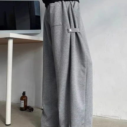 Men’s Grey Deconstructed Cargo Pants Heavyweight Oversized Wide Leg Trousers Floor Length Casual Streetwear for Spring Autumn
