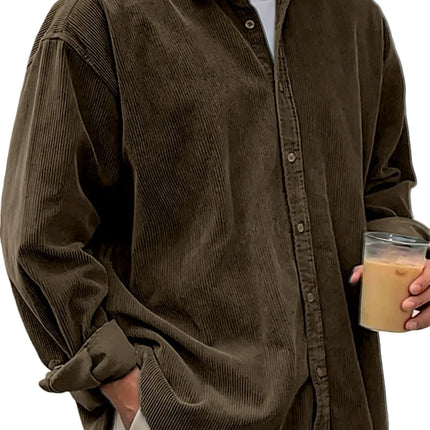 New Corduroy Shirt Men Long Sleeve Trendy Casual Loose Thick Autumn Winter Shacket Male Outerwear