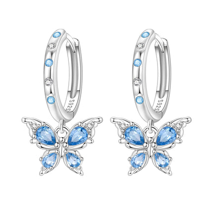 925 Sterling Silver Inlaid Zircon Butterfly Earrings Insect Element Original Design Women's Fashion Party Jewelry Gift Ear Loops
