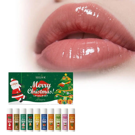 Christmas Themed Lip Balm Set 10pcs Moisturizing Hydrating Lip Balm With Various Flavors Perfect Holiday Gift