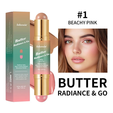 Double-Headed Bronzer Blush Stick Butter Glow & Go Multiuse Stick for Cheeks Contours Eyes Lips Blush Matte Light Glossy Bronze