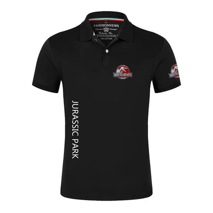 Jurassic Park Summer Casual Sports Ice Silk Quick-drying Breathable Lapel Collar Short-sleeved Solid Color Polo Shirt