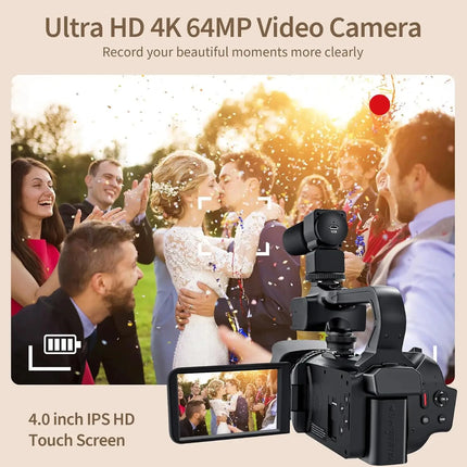 4K Ultra HD Professional Video Cameras for Photography 18X Digital Zoom YouTube Live Streaming Camcorders 64MP Vlogging Recorder