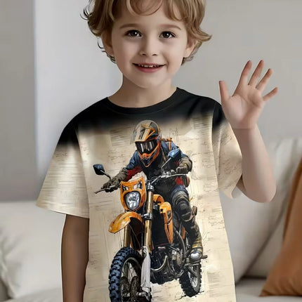 Motorcycle Rider Boys T-Shirt 3D Printed T-Shirt for Boy 2-10Y Short Sleeve Tee Top Baby Child Summer Trendy Street Children Top