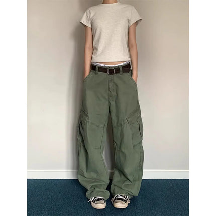 Retro American Multi-Pocket Pleated Work Pants Men's Loose Straight Leg Slimming Wide Leg Long Trousers for Men And Women