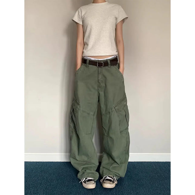 Retro American Multi-Pocket Pleated Work Pants Men's Loose Straight Leg Slimming Wide Leg Long Trousers for Men And Women