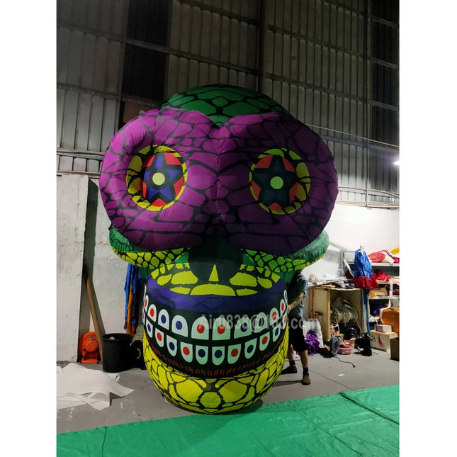 Colorful Giant Inflatable Skull Head with Lights Outdoor Hanging Ghost Skeleton Air Model Toy For Halloween Festival Decoration