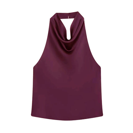 WOMEN 2025 Halter Tops for Women Black Satin Backless Top Female Pink Summer Beach Top Woman Off Shoulder Camisole Top Women