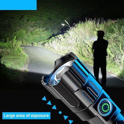 Rechargeable Zoom LED Flashlight Handheld Torch with 3 Modes Waterproof High Power Light Hand Lamp For Working Outdoor Camping