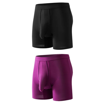 2PCS Mens Long Legs Underwear Separate Ball Pouch Breathable Comfort Sport Seamless Boxer Trunks Shorts Calzoncillo Hombre