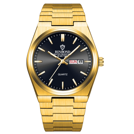 BINBOND Luxury Fashion Man Clock Top Business Waterproof Luminous Date Week Men's Watches Quartz Stainless Steel Men Wristwatch