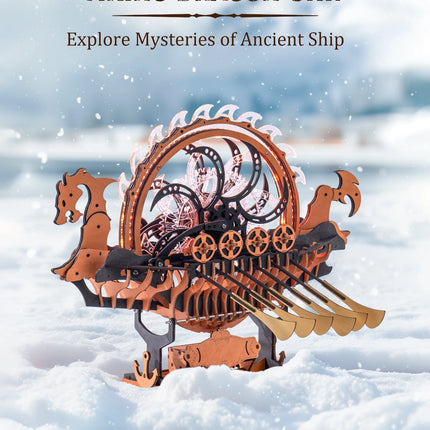ROKR Wooden 3D Puzzle Viking Dragon Ship Mechanical Model Building Kit for Home Decor 229-Piece Puzzle Toy with LED Light for Bookshelf Decor Gift for Adults Kids