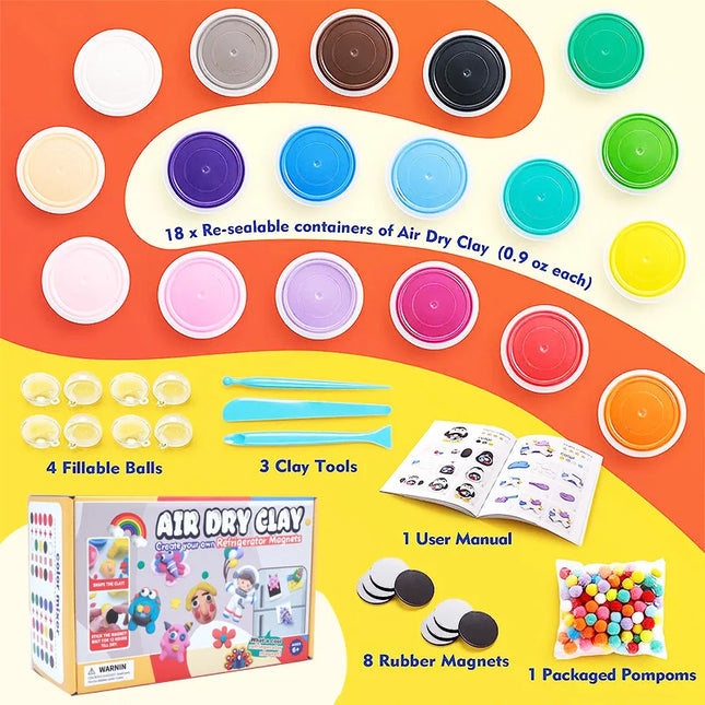 Kids DIY Manual Fridge Plasticine Clay 18 Colors Ultra Light Air Dry Modeling Clay Non Toxic Safe Toy Set for Children Art Craft