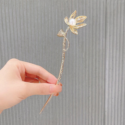 2023 New Vintage Chinese Women's Hair Stick Metal Glaze Flowers Hair Chopsticks Ladies Pearl Jewelry Hair Sticks Accessories