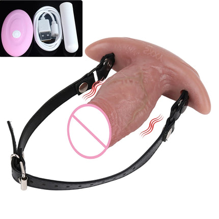 SXXY Adjusting Bondage Deep Throat Mouth Plug Leather Silicone Bdsm Mouth Gag Sex Toys Flirt Sex Tools Simulation Dildo For Adul