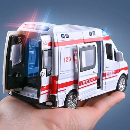 1:32 Mini Car Model Diecast Gifts Ambulance Fire-Truck Policecar Model Sound And Light Vehicle Simulation Collection Toys