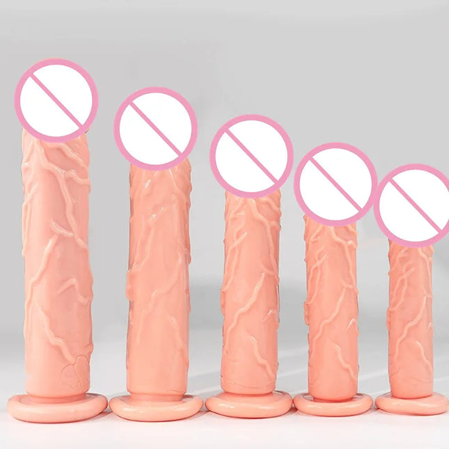 Realistic Soft Silicone Dildo XXS-L Skin Color with Powerful Suction Cup Female Masturbator G Spot Stimulating Sex Toy for Women