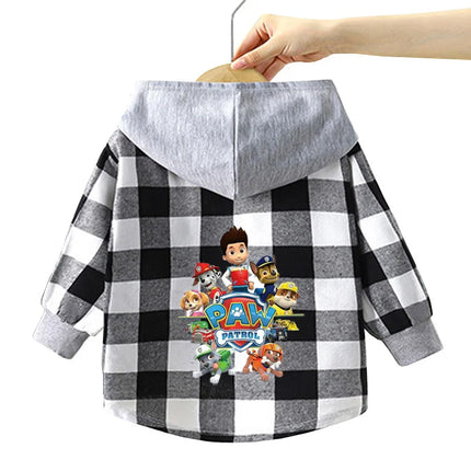 Paw Patrol Children's Hooded Shirts Kids Clothes Baby Boys Plaid Shirts Coat for Spring Autumn Girls Long-Sleeve Jacket Clothing