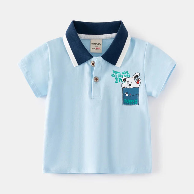 1-7T New Boys Polo Tee Shirt Top Luxury Navy Blue Toddler Boy T Shirt Turn Down Collar Yellow Dinosaur T-Shirts for Kids Clothes