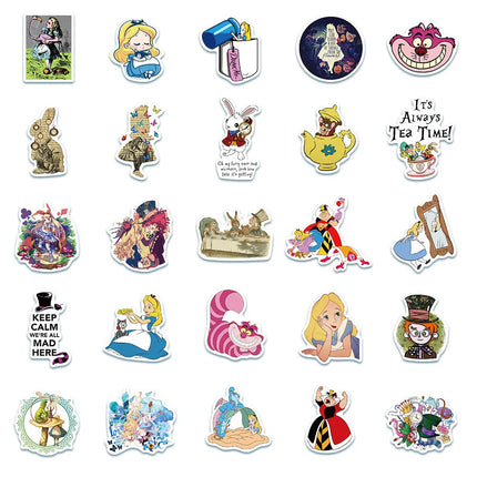 10/30/50pcs Disney Alice in Wonderland Anime Stickers Cartoon Decals Skateboard Guitar Laptop Helmet Waterproof Sticker Toy Gift