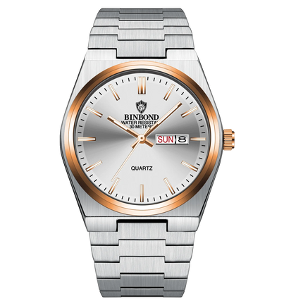 BINBOND Luxury Fashion Man Clock Top Business Waterproof Luminous Date Week Men's Watches Quartz Stainless Steel Men Wristwatch