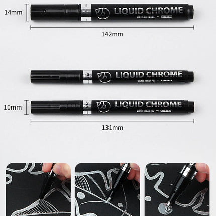 1-6pcs Chrome Pen Marker Mirror Waterproof DIY Reflective Paint Repair for Rock Ceramic Glass Metallic Gold/Silver 0.8/1/2mm Nib