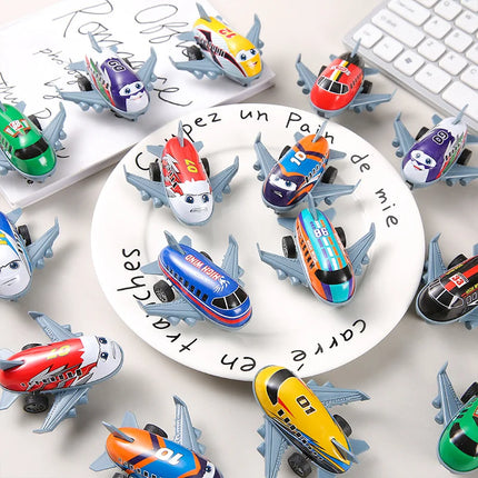 Rebound Small Aircraft Children Cartoon Mini Alloy Taxiing Passenger Plane Toys Model Inertial Force Metal Sheet Metal Airplanes