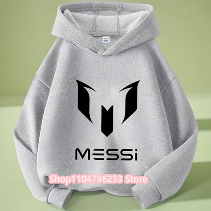 Messi Printed Children's Hooded Hoodie Plus Velvet Sweatshirt Casual Sportswear Pullover Black Top Boy and Girl Kid Baby Clothes