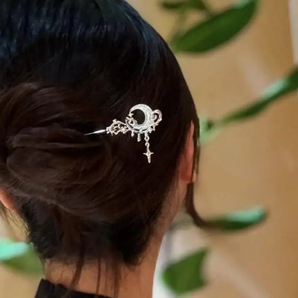 Romantic Moonstone Star Moon Hair Stick Metal Branch Hairpin Fork Chinese Style Hair Accessories for Girls Jewelry