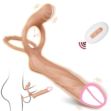 Double Penetration Vibrator for Men with Vibrating Cock Ring Strap on Penis Vagina Massage G Spot Dildo Sex Toys for Couples 18+