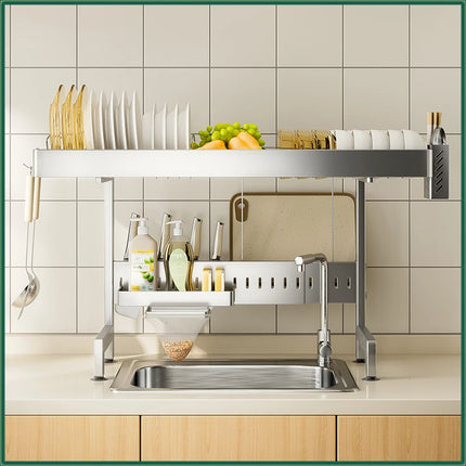 Adjustable Over Sink Dish Drainer Stainless Steel Kitchen Tableware Organizer Rack