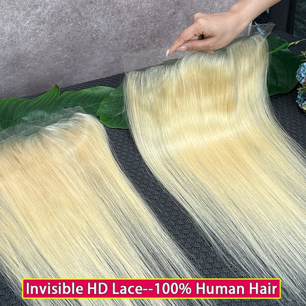 #613 Blonde Color Straight Hair 13x4 13x6 HD Lace Frontal Pre Plucked Melt Skins Invisible HD Lace 100% Raw Virgin Human Hair